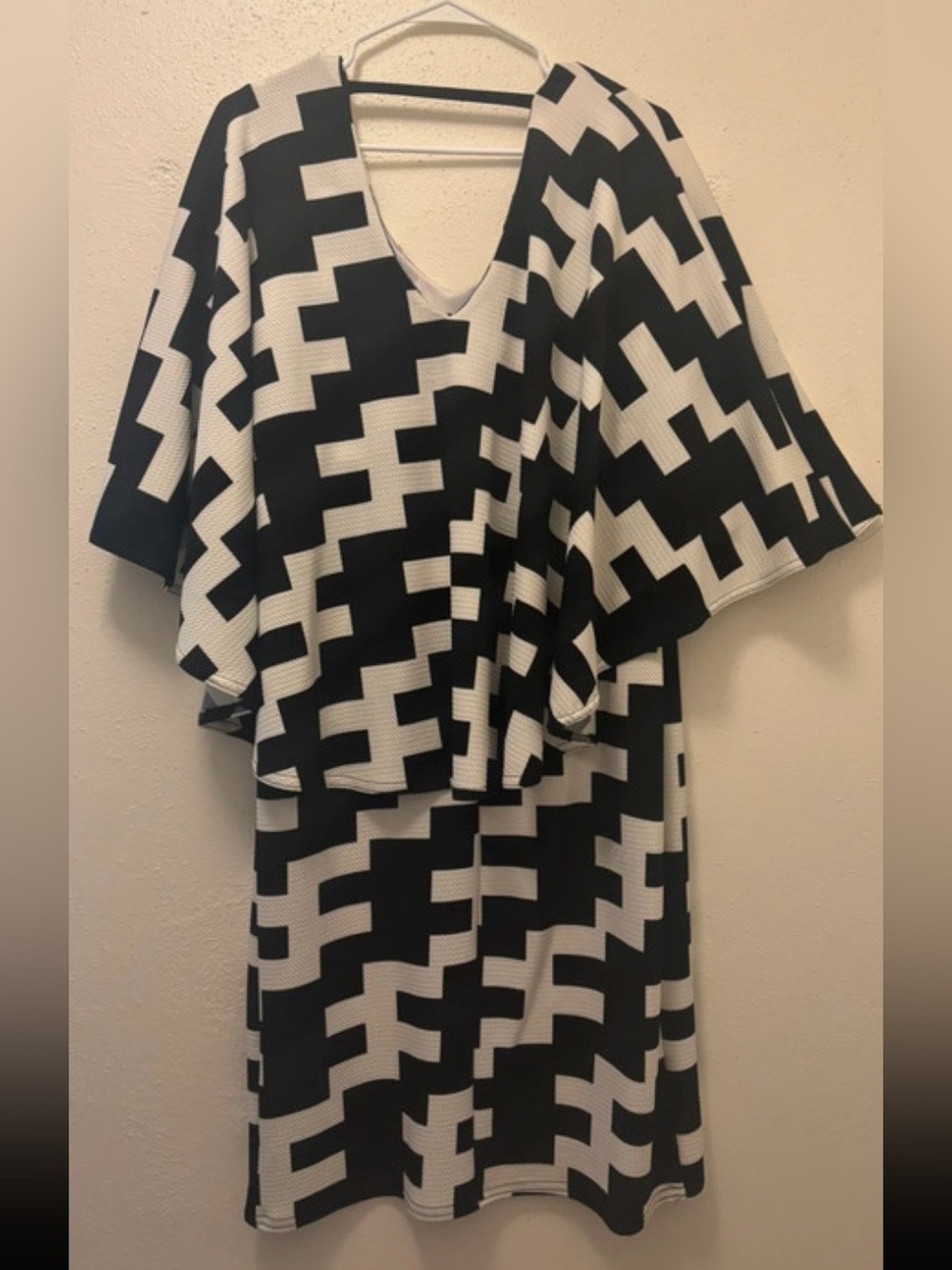 Ashley Stewart Black and White Geometric Midi Dress